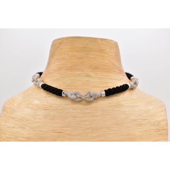 Swarovski Crystal Rope Choker Necklace Black Silver Collar Swan Signed Y2K Bin6A - Picture 1 of 12